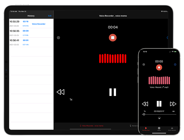 Mémo vocal enregistreur disponible pour iPad et iPhone noir jet